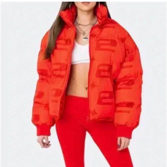 EDIKTED red monogram puffer size small - Picture 2 of 4